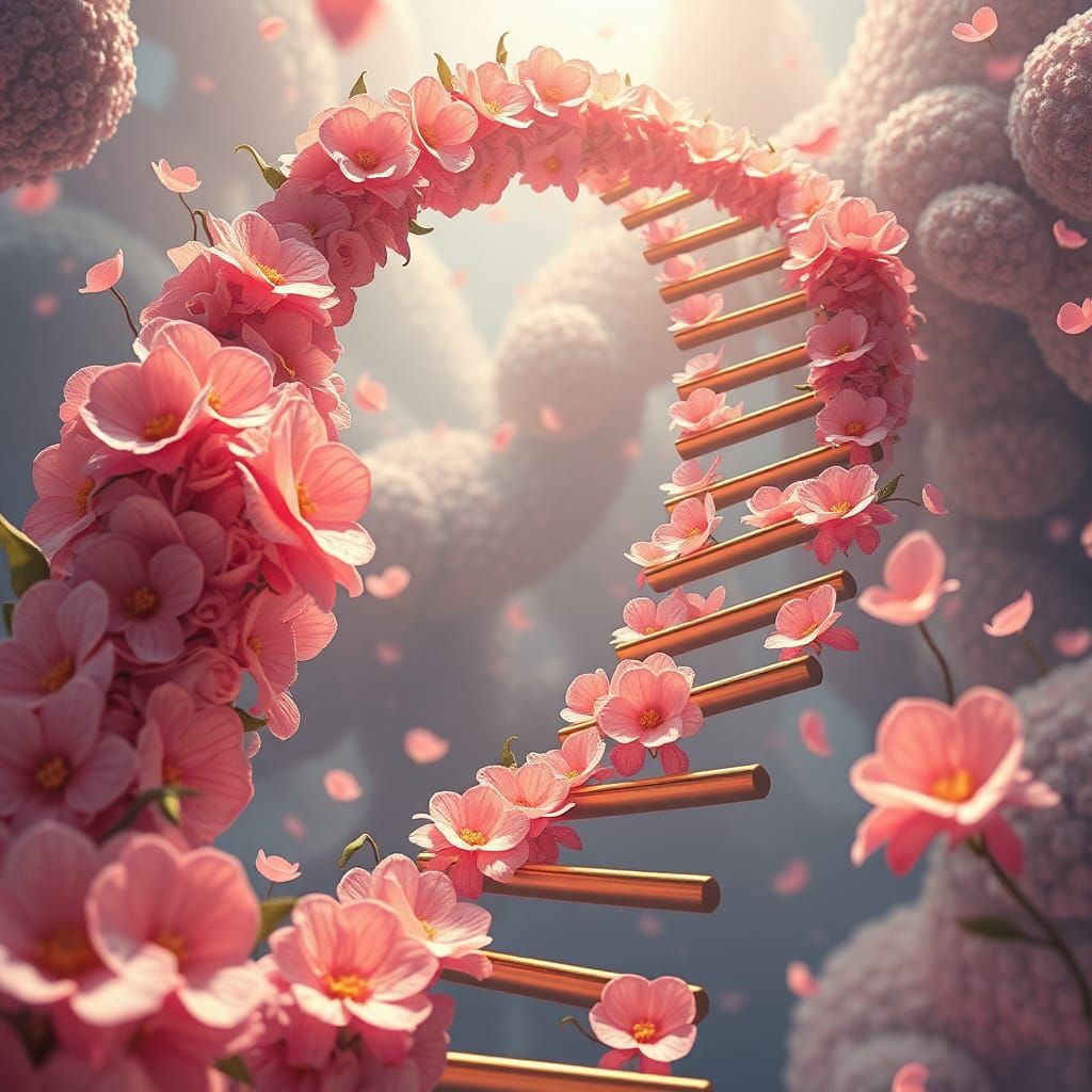 Flowery Ladder Ascending: Whimsical Anime-Inspired Art