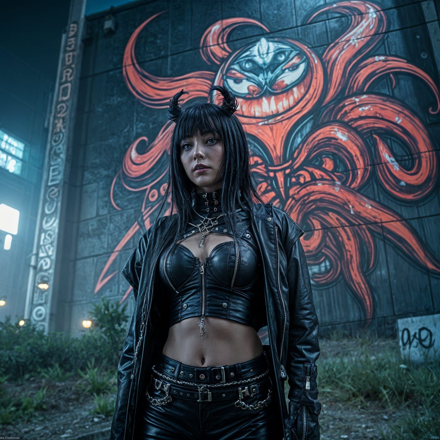 Cyberpunk Idol in a Dark, Gritty Urban Landscape