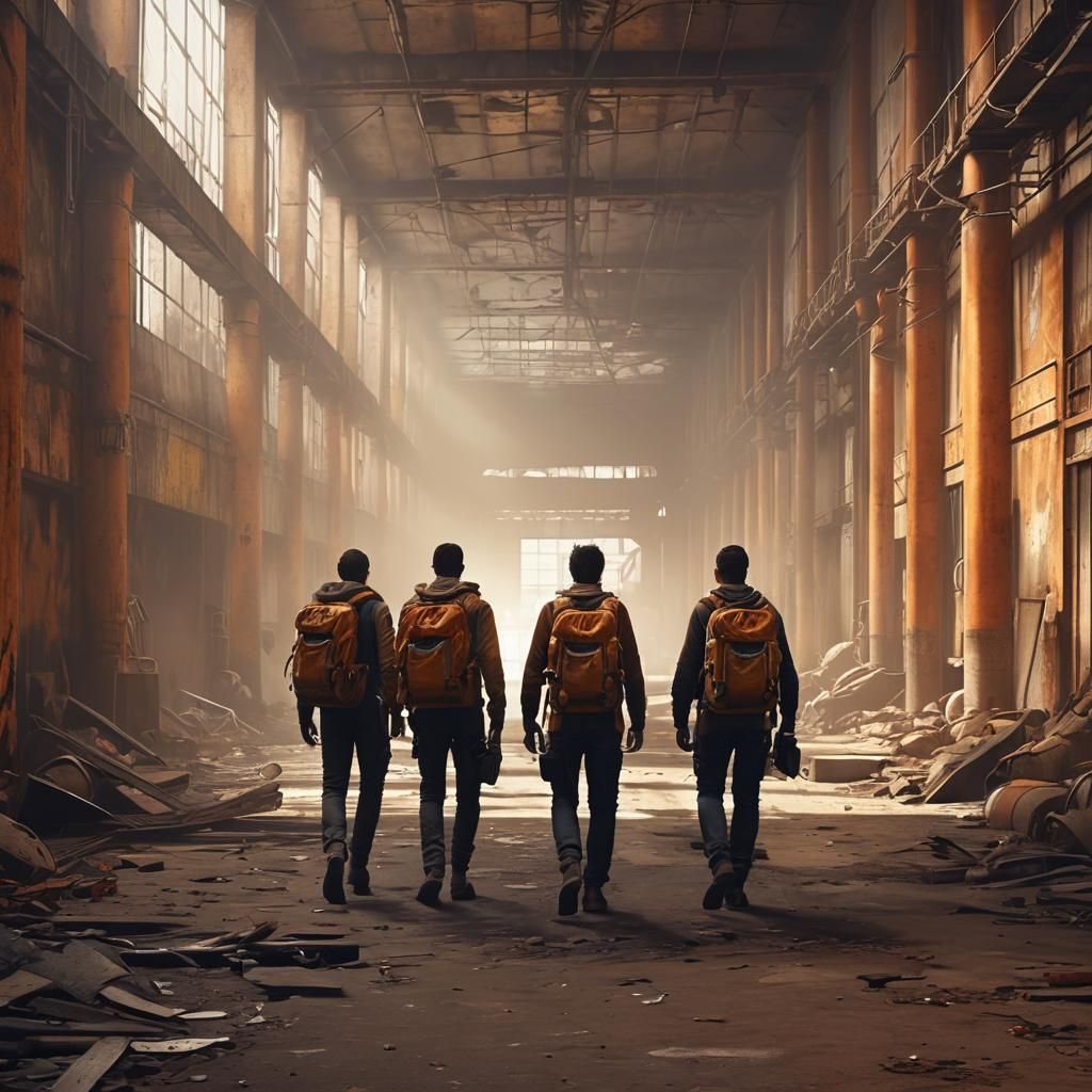 Abandoned Factory Exploration in 3D Cinematic Style