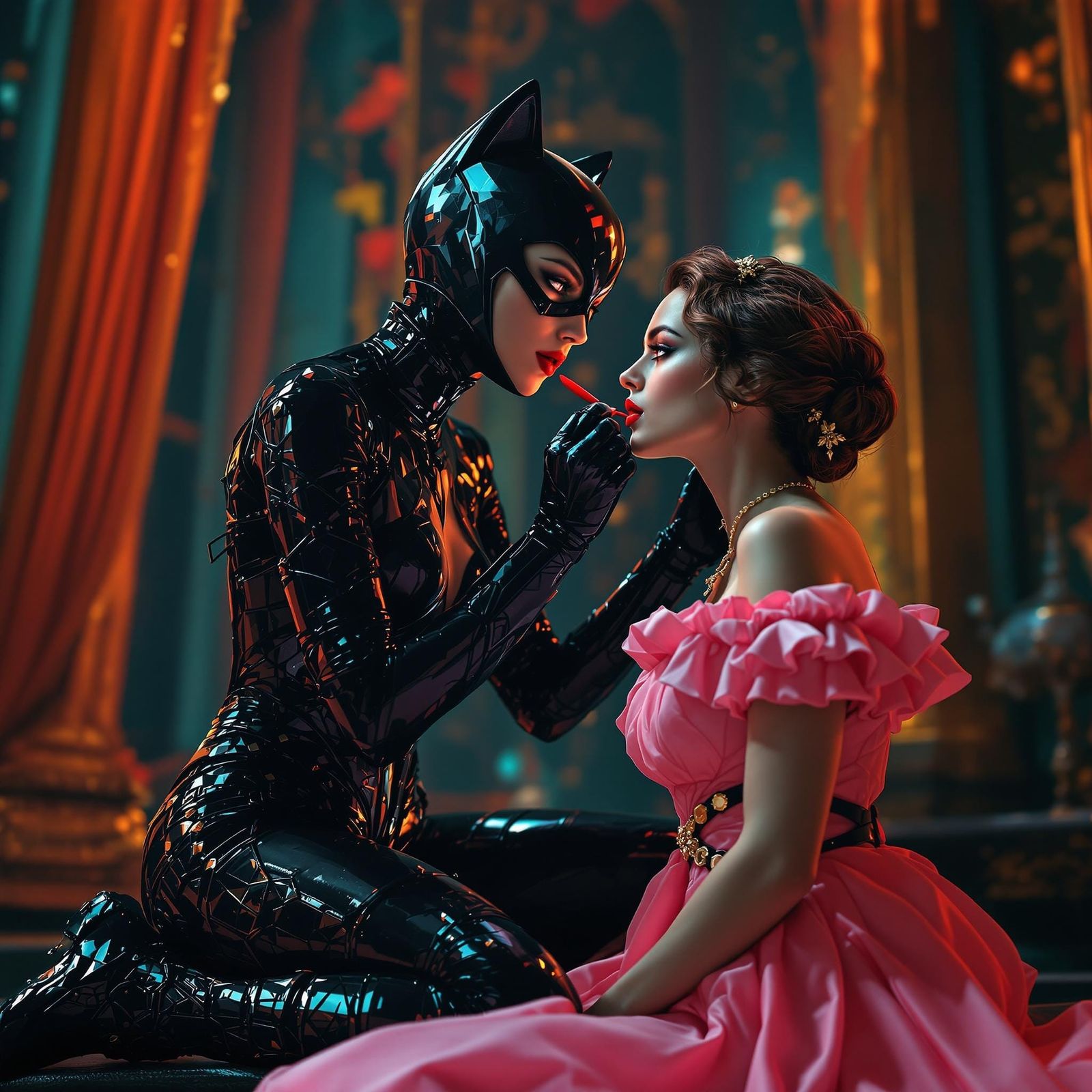 Anne Hathaway as Bold Catwoman Wears Leather, Makeup in Dram...