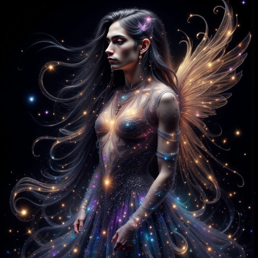 Glowing Fairy Angel in Art Nouveau Punk Style
