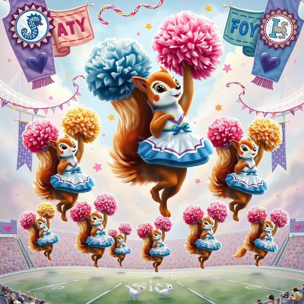 Squirrel Spirit Parade: Whimsical Fantasy Collage
