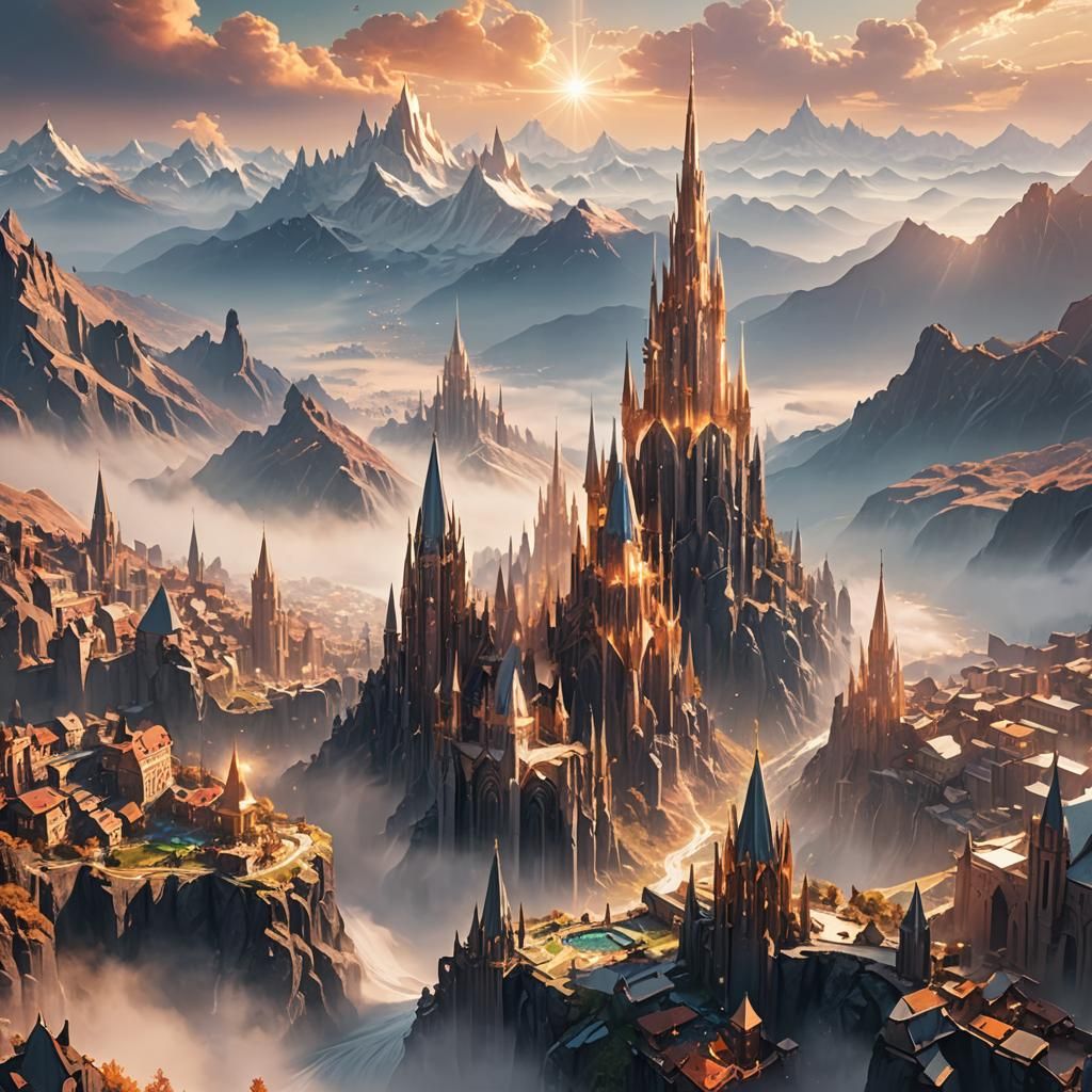 Ethereal Crystalline Spires in Fantasy Landscape