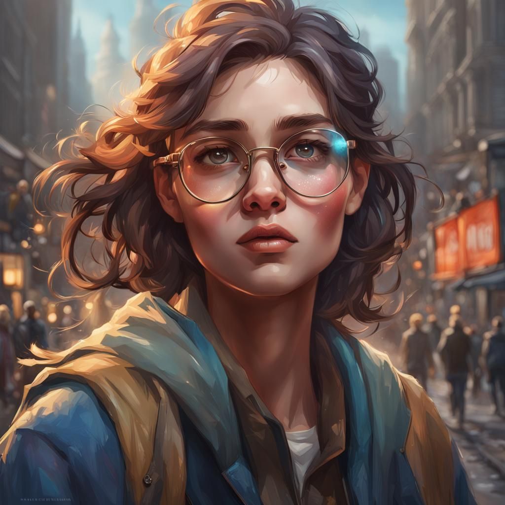 Nearsighted Woman Portrait in Art Nouveau Style