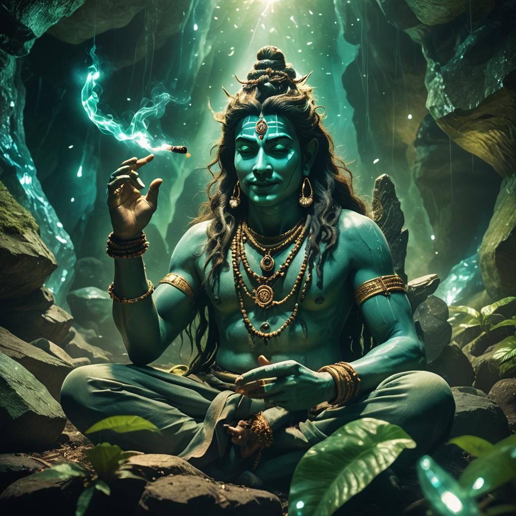 Shiva Smoking Cigar in Crystal Cave