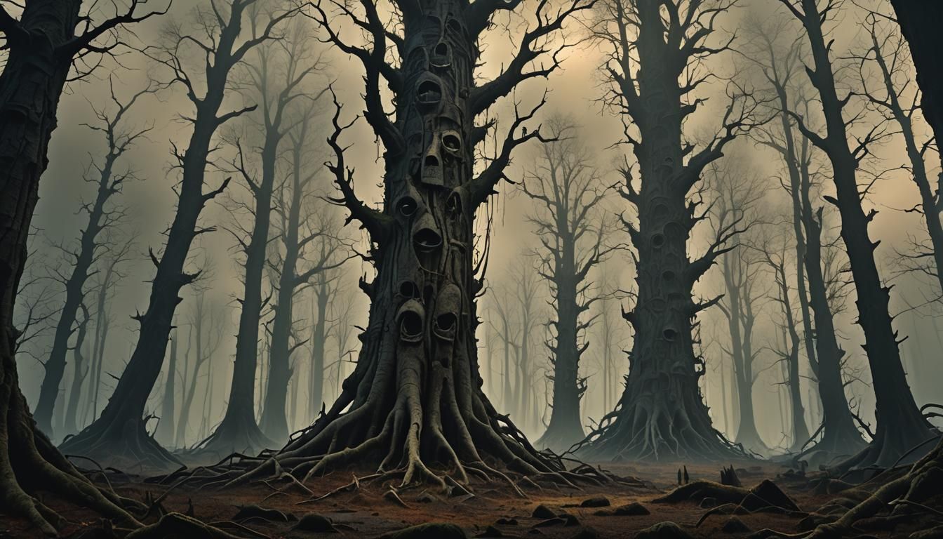 Forgotten Forest Totems in Dark Fantasy Style
