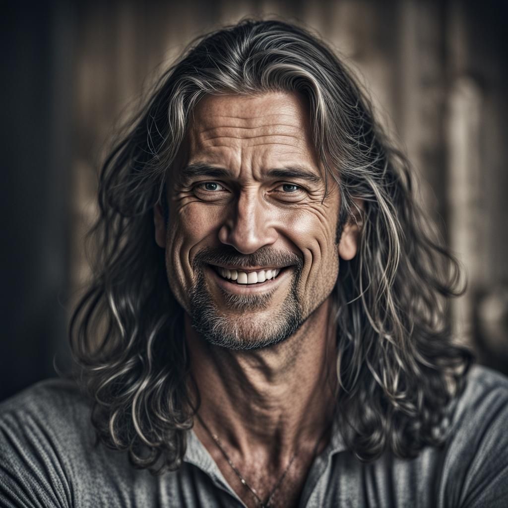 Hyperrealistic Portrait of Spiritual Man with Long Hair