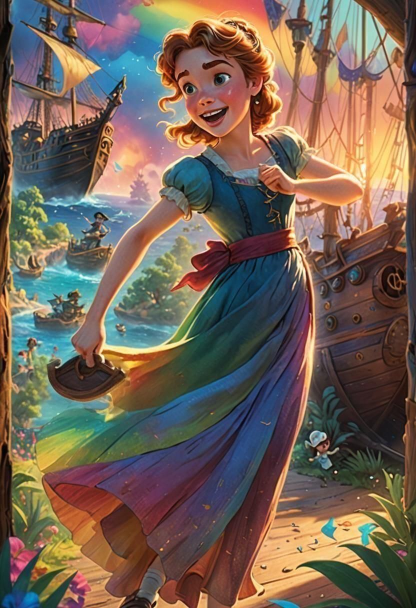 Wendy Darling Runs in Neverland: 3D Digital Art