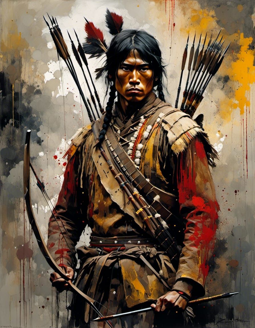 Cheyenne Warrior with Bow in Textured Speedpaint Style