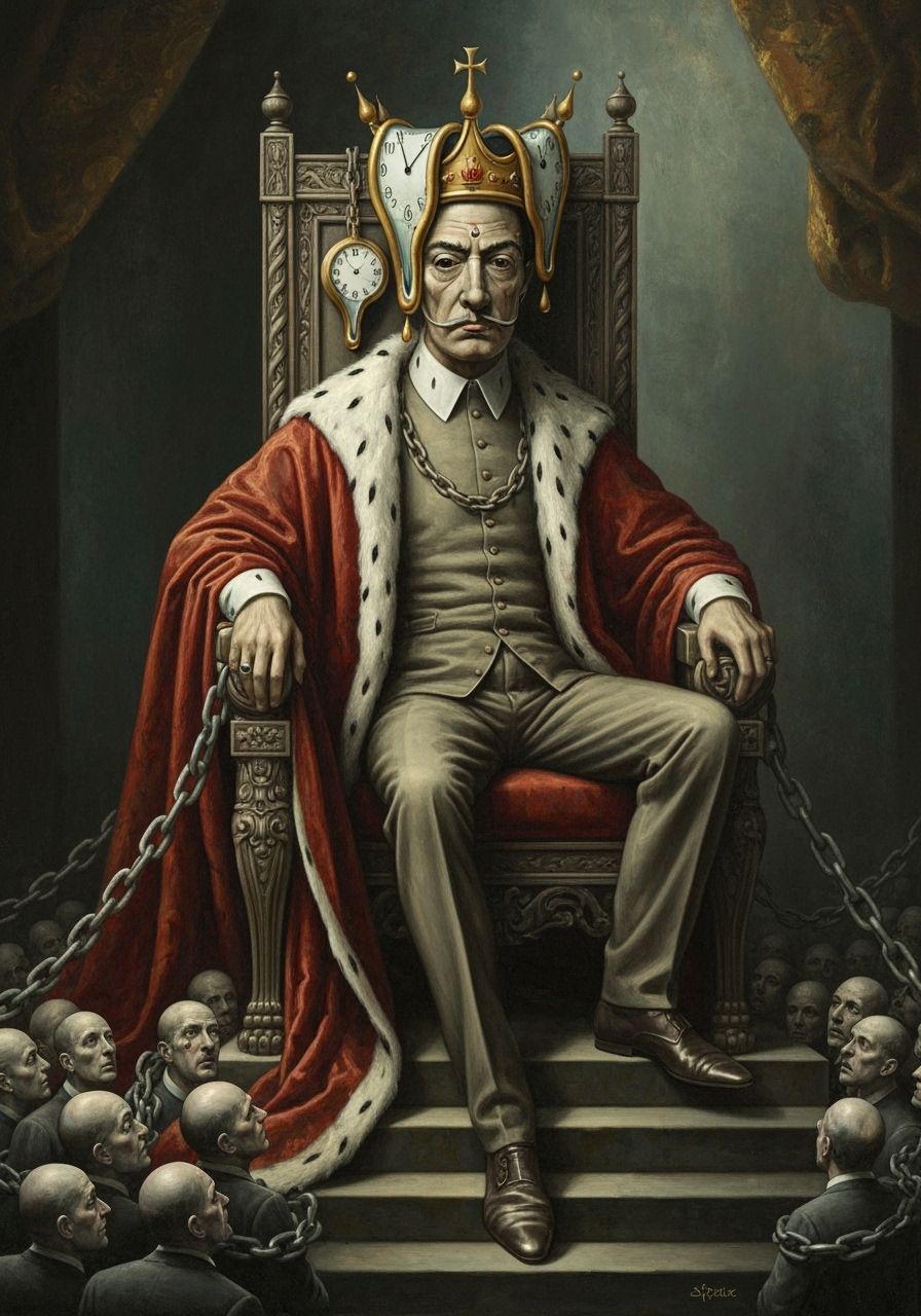 Surreal Monarch on Ornate Throne with Melting Clocks and Cha...
