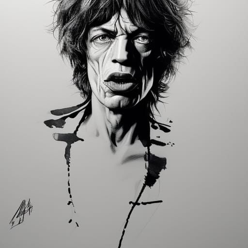 Mick Jagger Drawing in Sumi-e Style