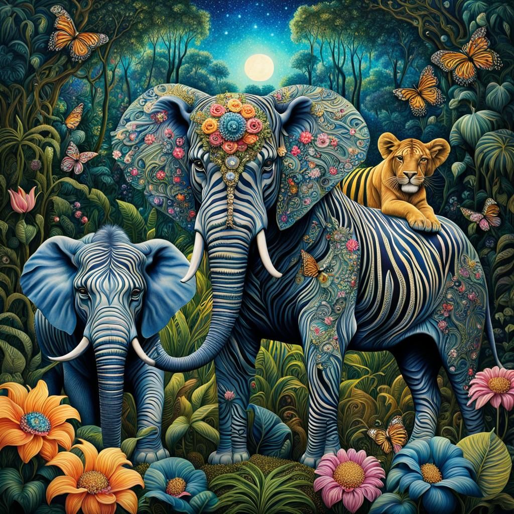 Jungle Animals in Surreal Art Nouveau Style