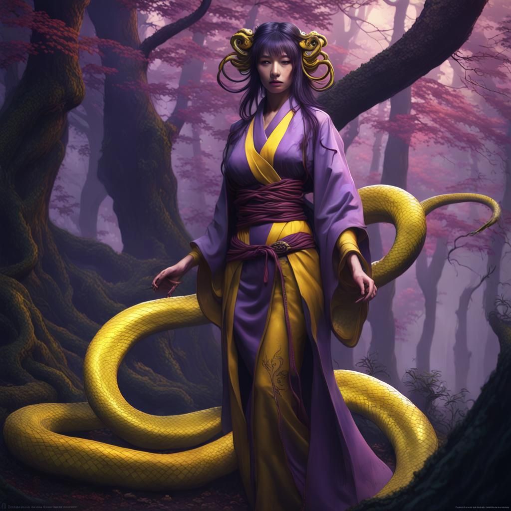 Japanese Snake Woman in Dark Fantasy Style