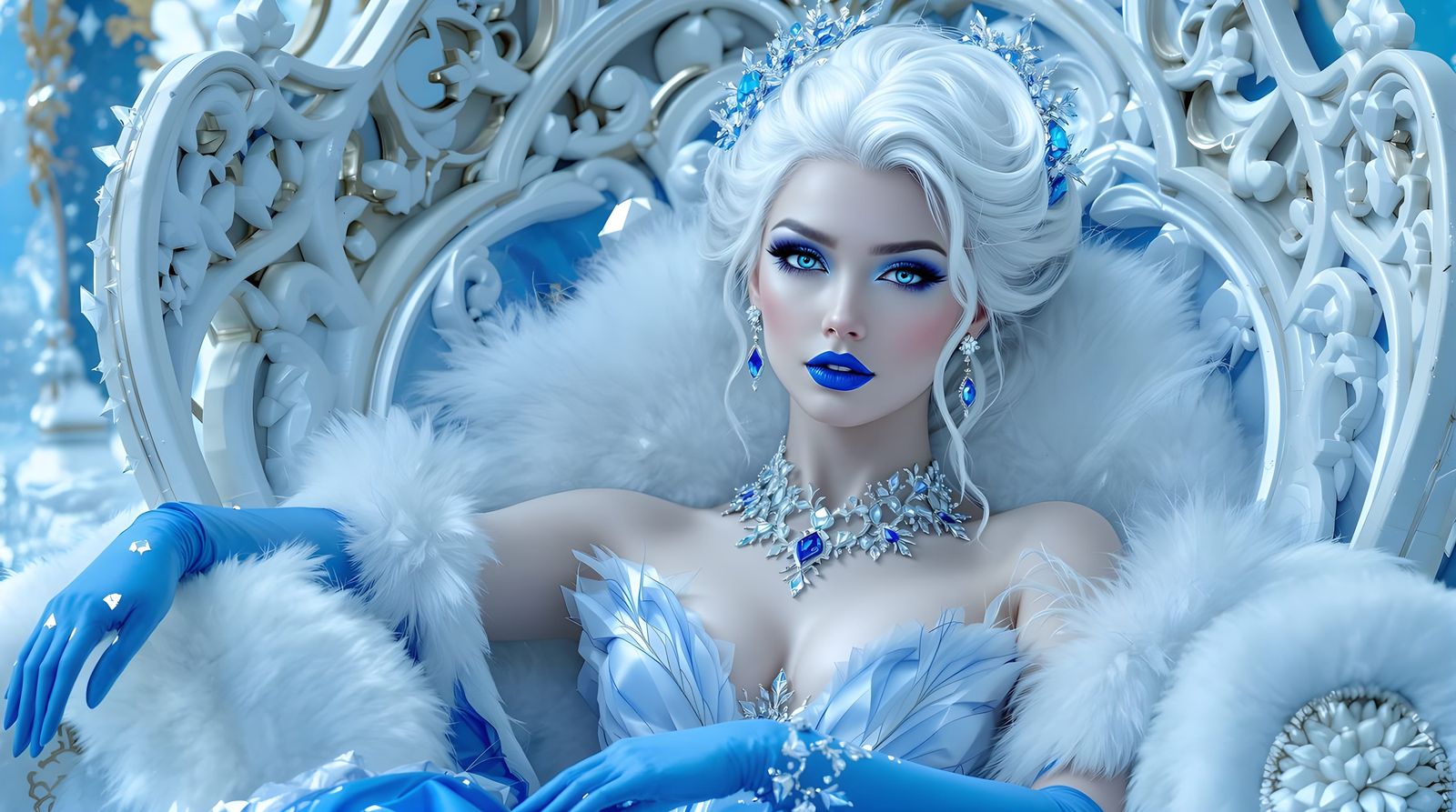 Ice Queen on Ornate Winter Throne