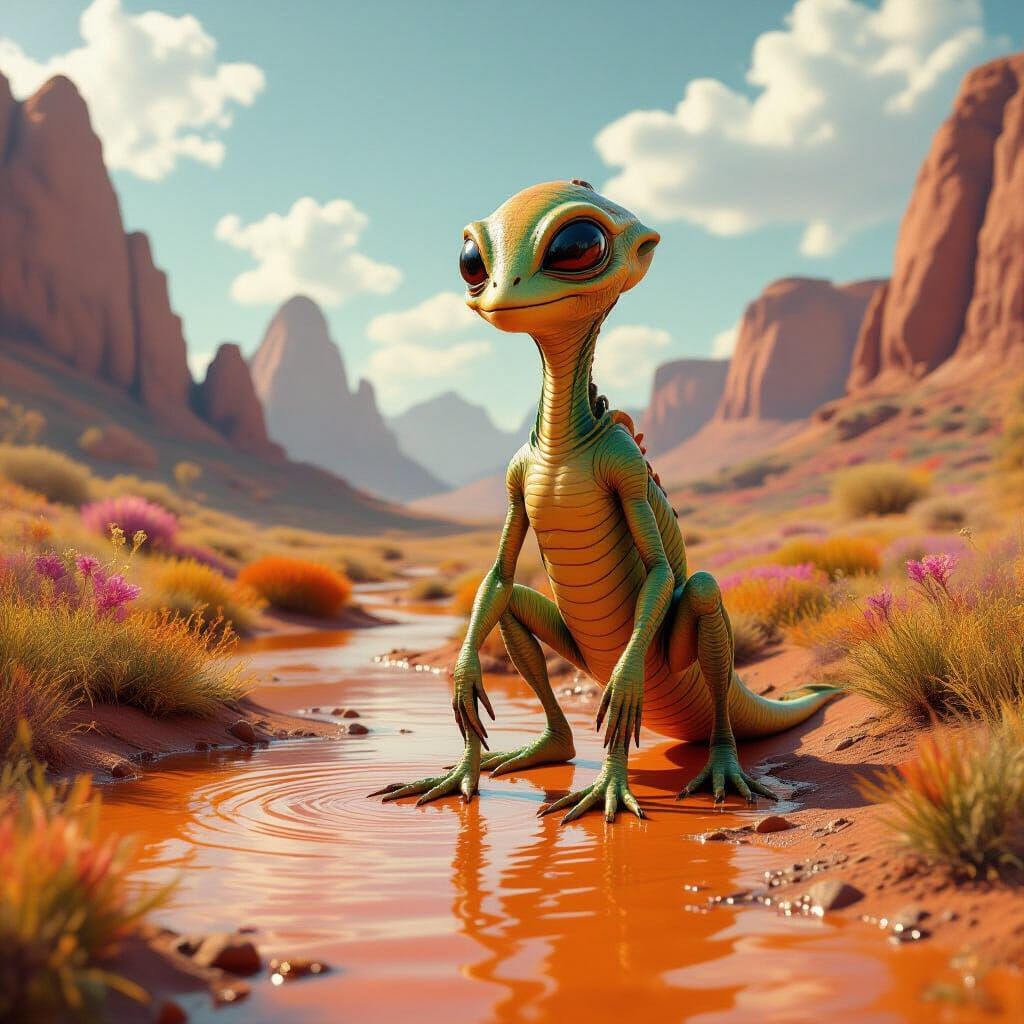 Alien Lifeform on Exoplanet with Colorful Flora