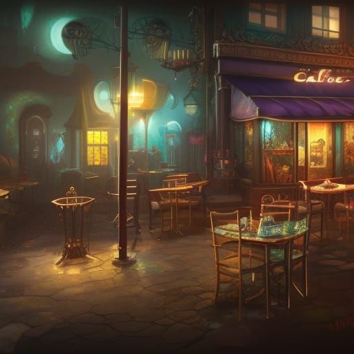 Detailed Night Cafe Matte Painting