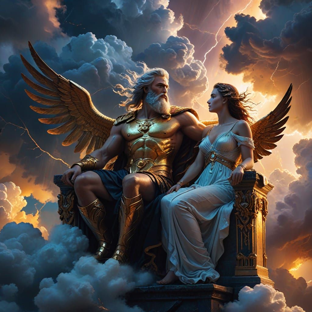 Zeus on Storm Throne with Muses, Oil Painting