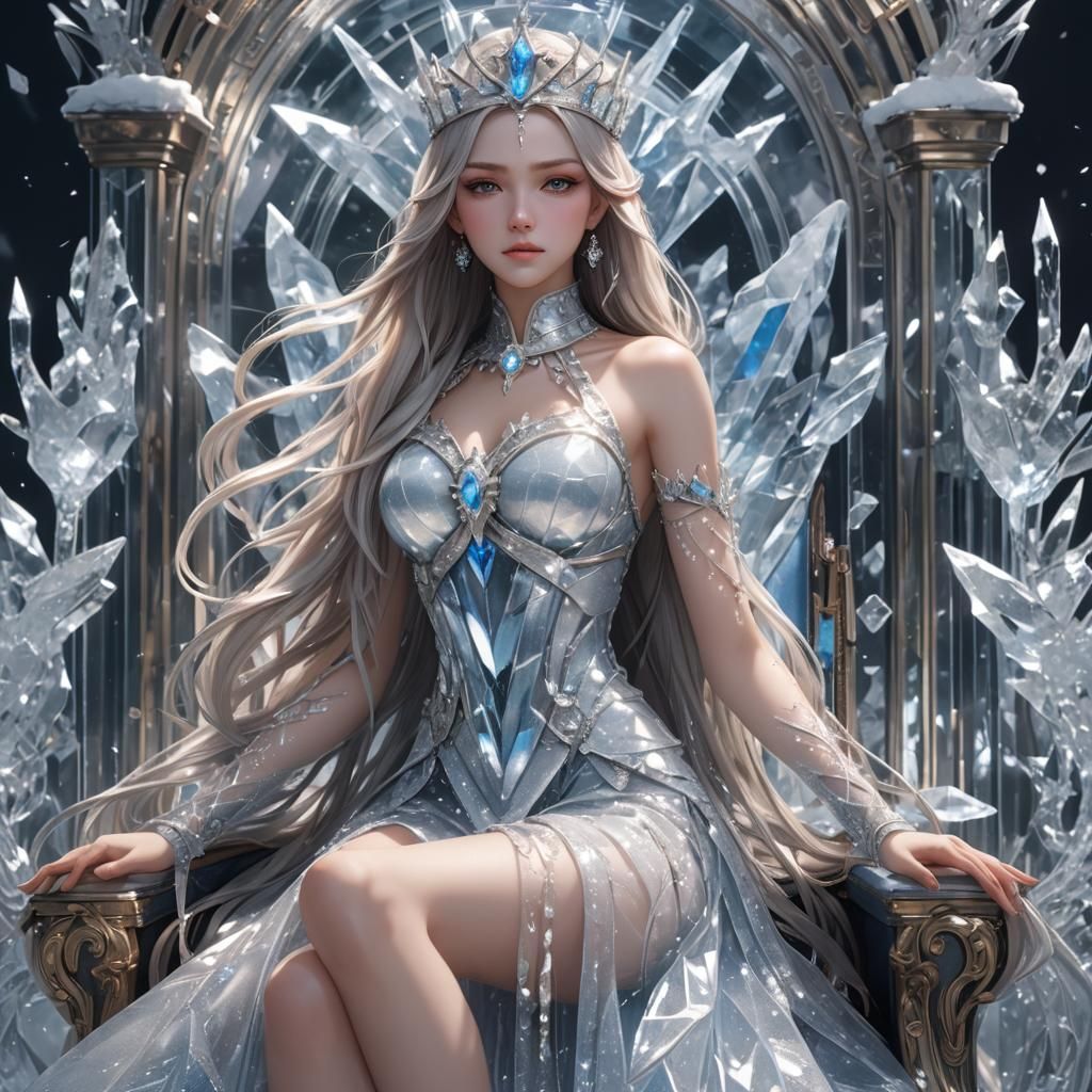 Ice Goddess on Throne: 3D Anime Art