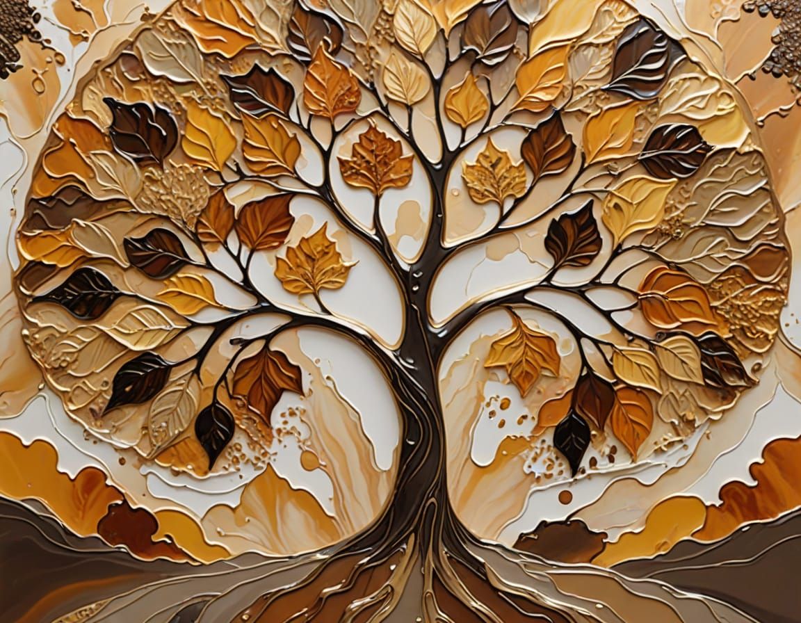 Majestic Abstract Tree With Golden Autumn Leaves