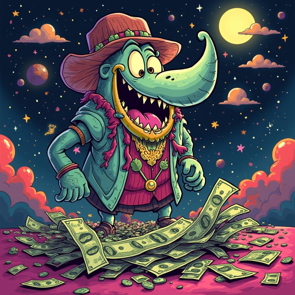 Psychedelic Cartoon Image of Sudden Wealth
