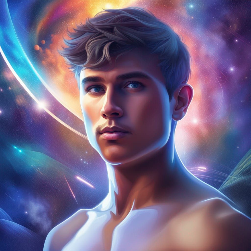 Galactic Fantasy: Handsome Man in Futuristic Poster Art