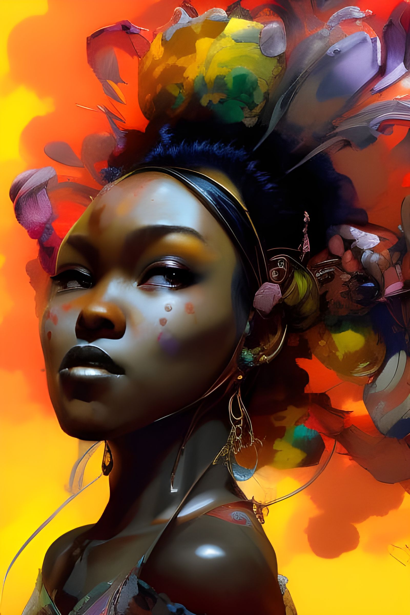 Fiery Black Princess Portrait as Matte Painting