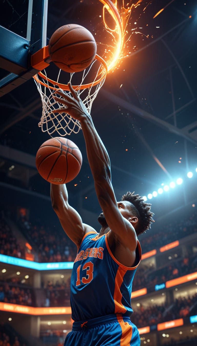 Basketball Player in Action: Triadic Color Concept Art