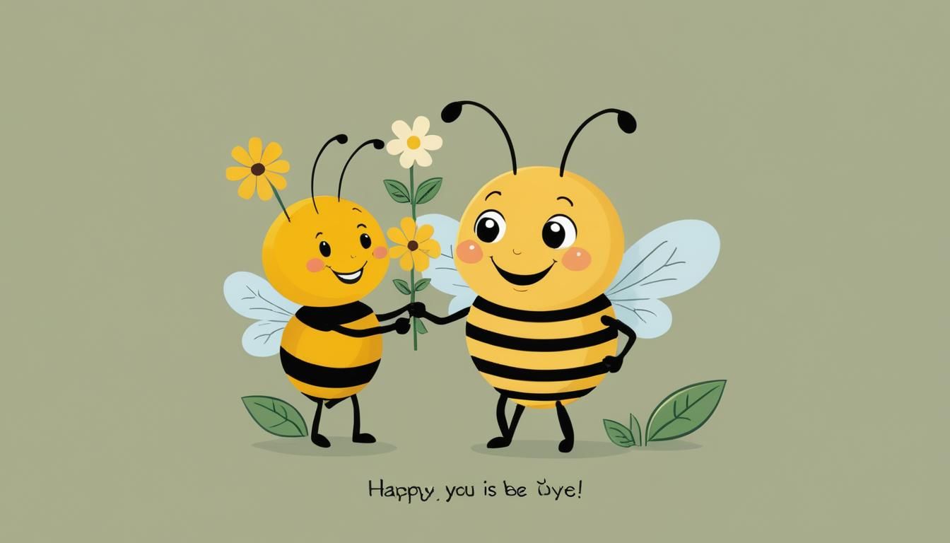 Cute Bees Sharing Flower in Punny Illustration