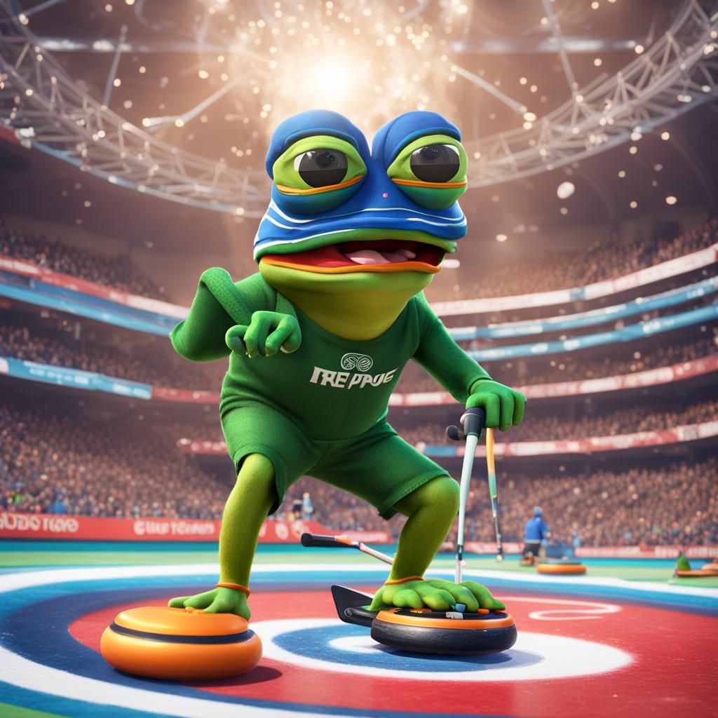 Pepe the Frog Plays Curling: Detailed Matte Painting