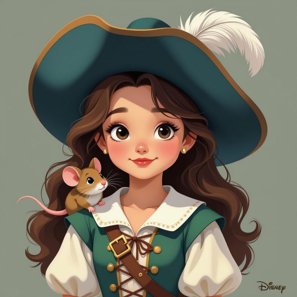 Girl Musketeer with Mouse, Disney-esque Art