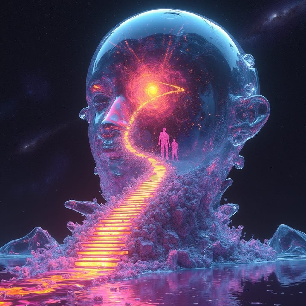 Psychedelic Glass Bust in a Kaleidoscopic Environment