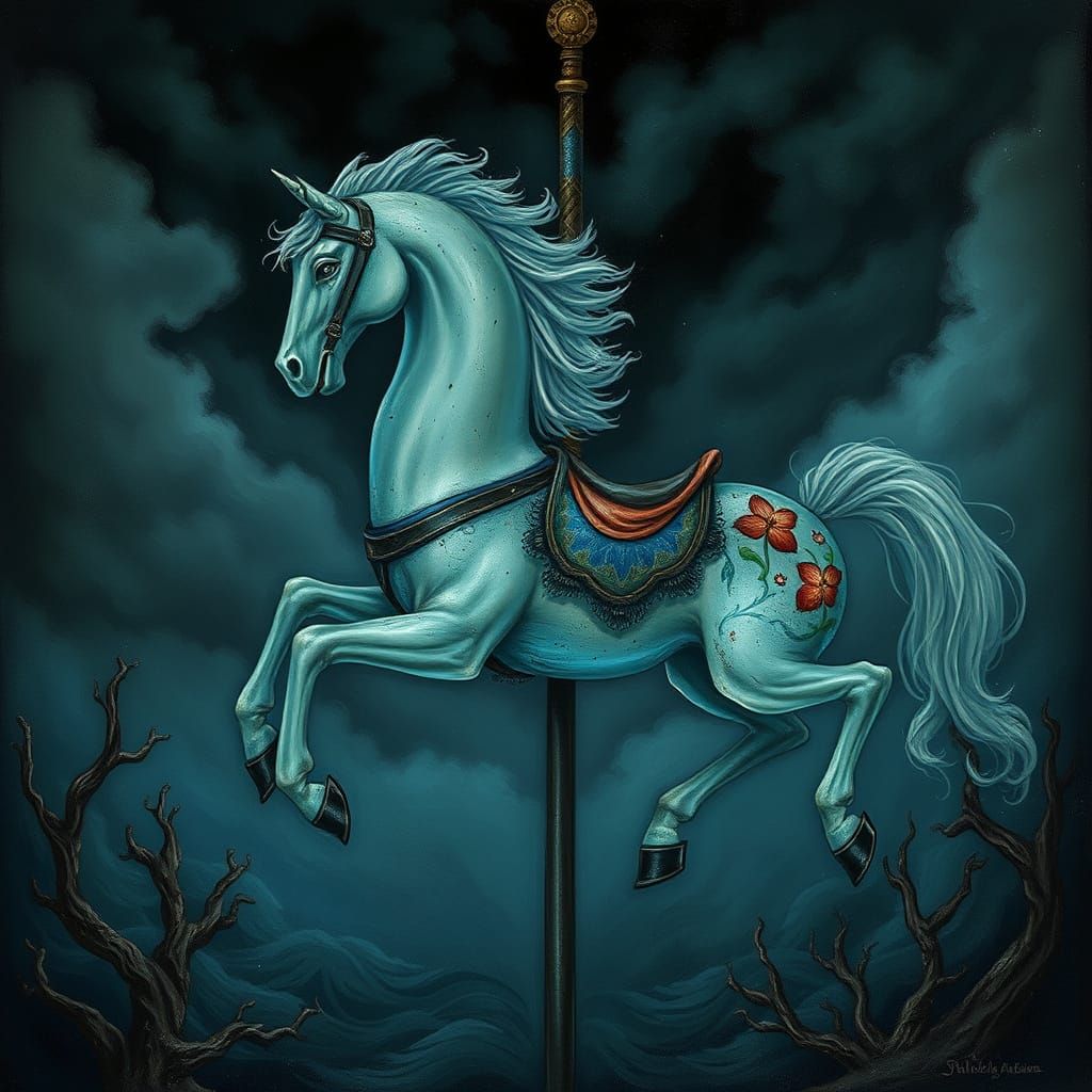 Ethereal Sea Horse Emerges from Stormy Ocean