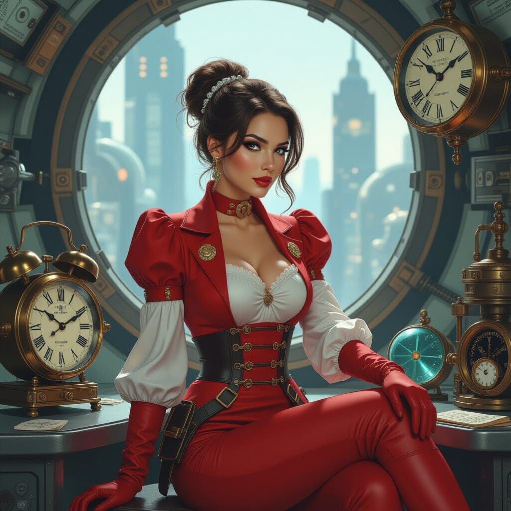 Retro-Futuristic Woman in Steampunk Cyberpunk Style