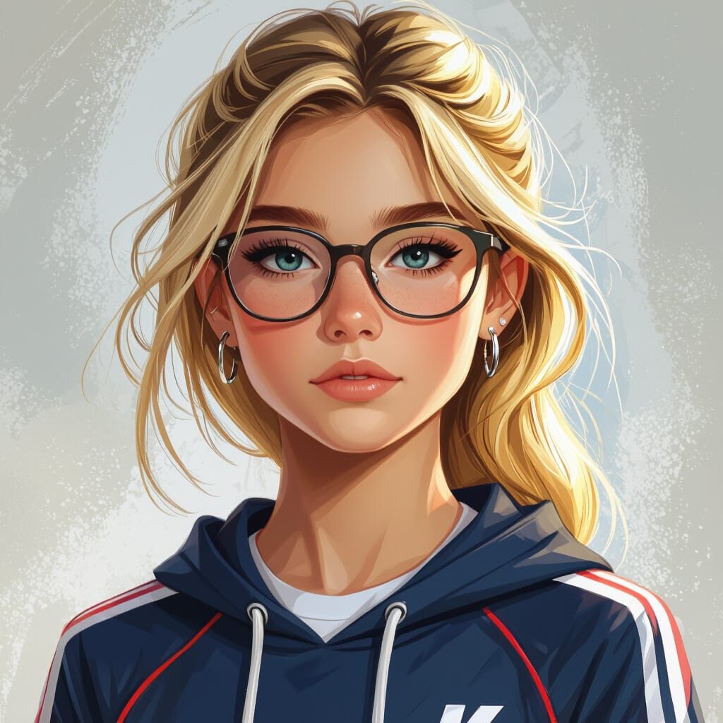 Blonde Girl Portrait with Glasses and Silver Earrings