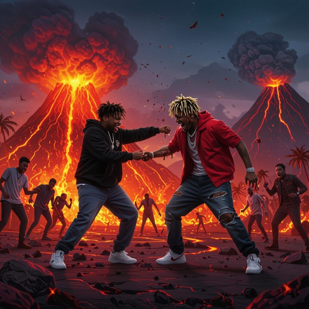 Juice WRLD Battles Monsters in Volcanic Landscape