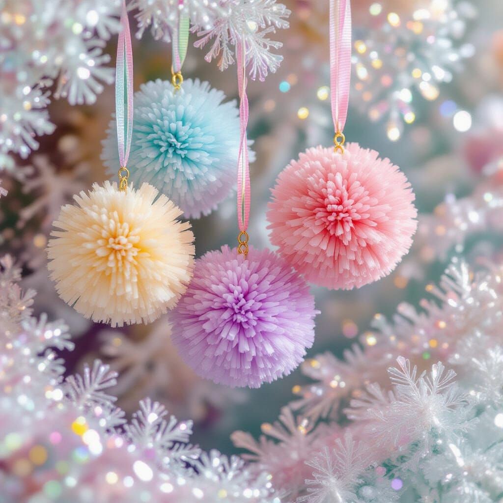 Pastel Pom Poms in a Surreal Crystal Landscape
