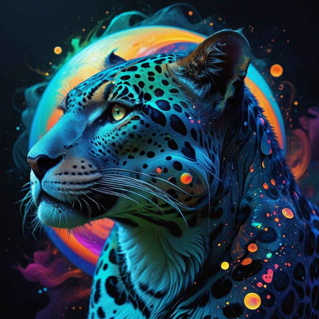 Surreal Digital Art of a Vibrant Jaguar in Ethereal Dreamsca...