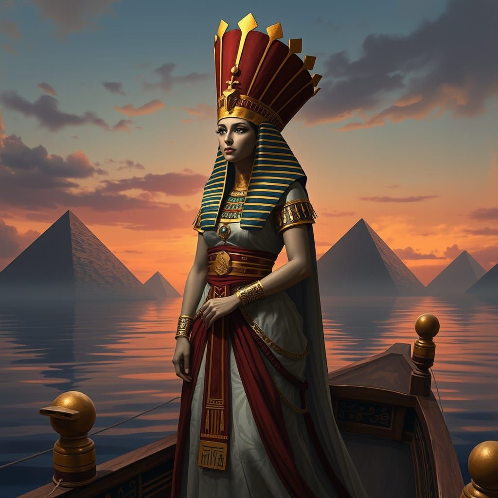 Queen of Hearts as Egyptian Pharaoh on Nile Barge