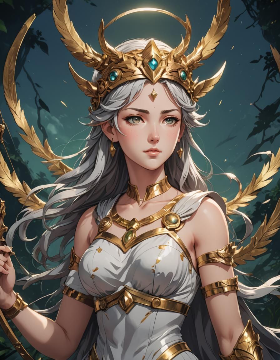 Goddess Artemis Portrait in Anime Style