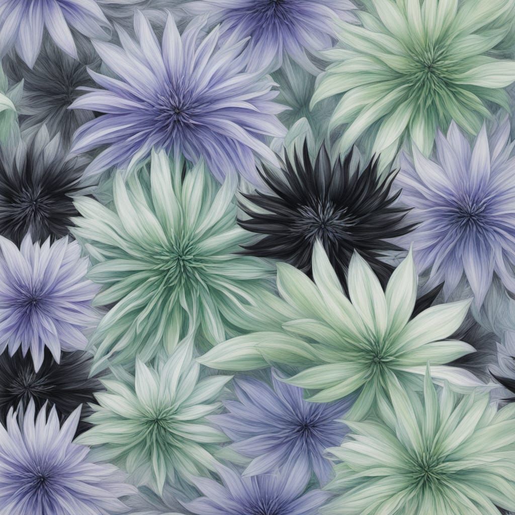 Abstract Surrealism Painting of Cornflower Lilac Moss