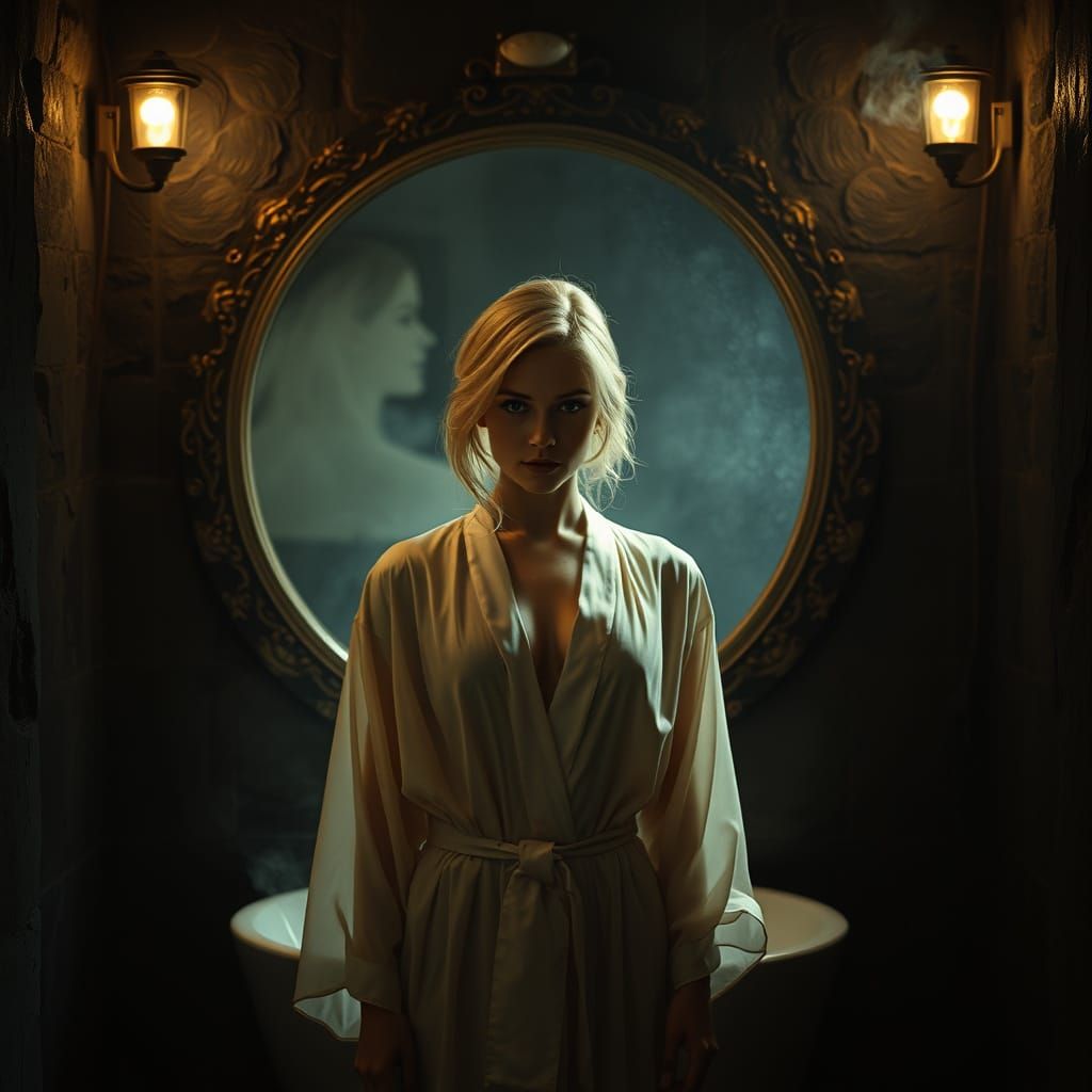 Sensual Bathroom Scene in Dramatic Lighting