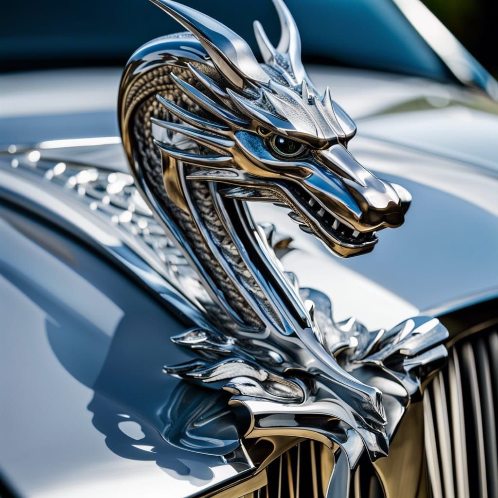Chrome Dragon Hood Ornament on Rolls Royce