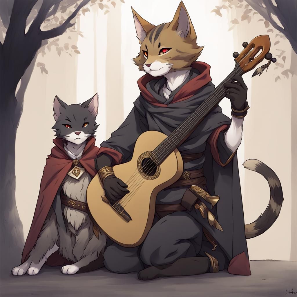 Tabaxi Bard with Lute in Anime Style