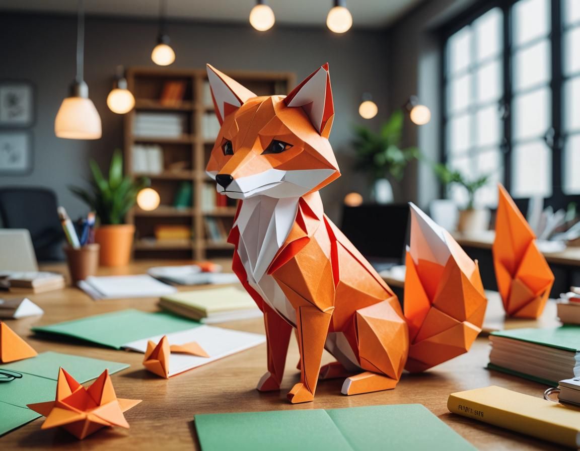 Fox in Office as Origami Papercraft