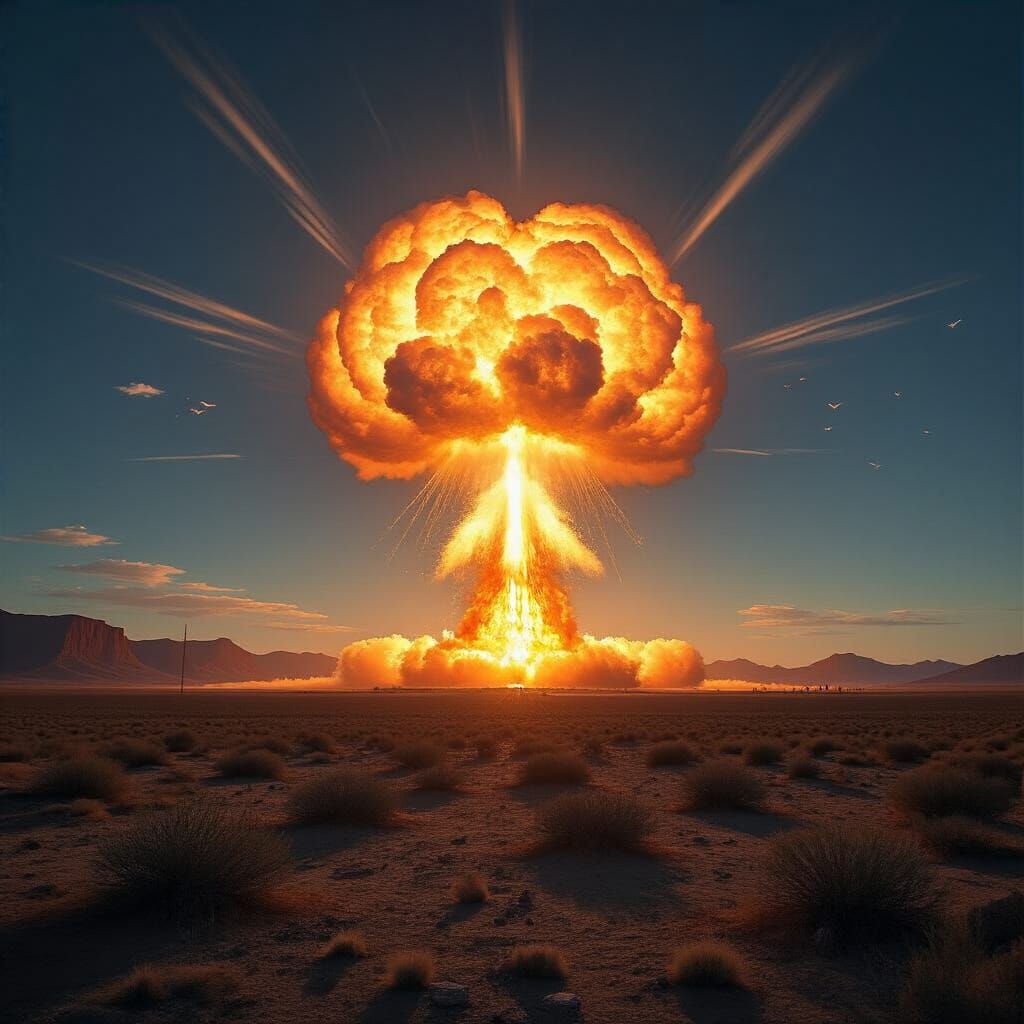 Atomic Explosion Illuminates Desert Landscape