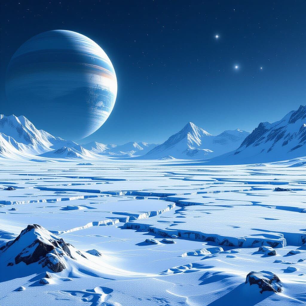 Hyperrealistic Planet Pluto with Icy Surface and Mountains
