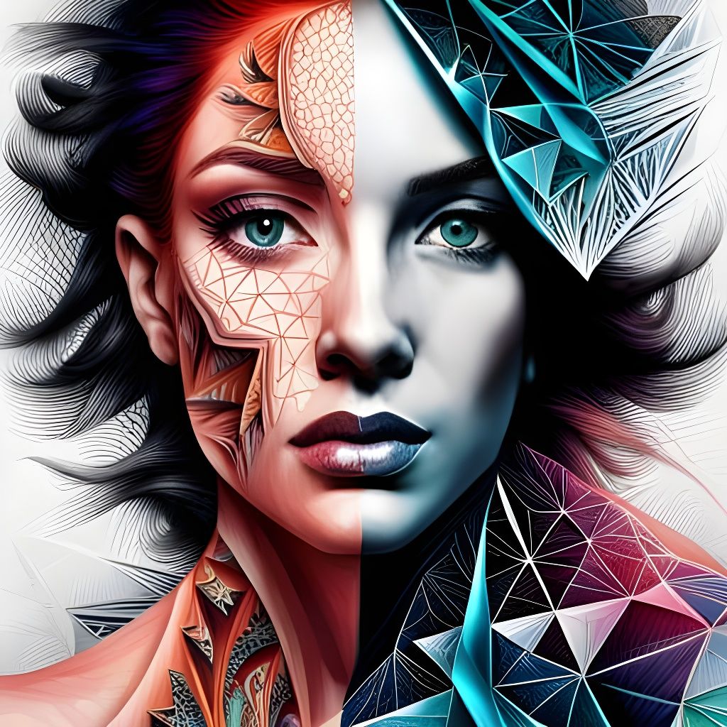 Fractal Face: Shattered Polygon Woman Portrait