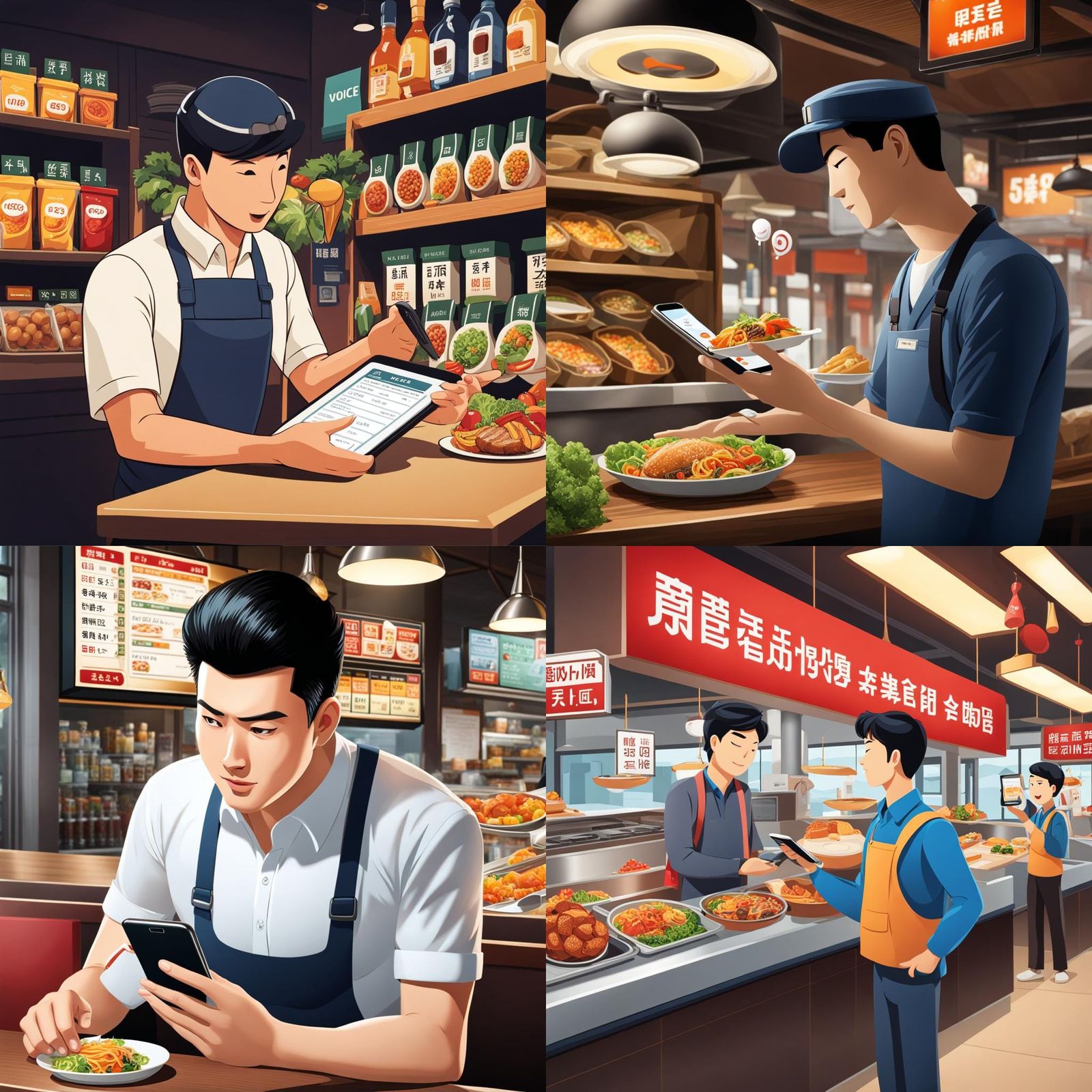 Man Orders Meal Using Voice Recognition at Kiosk