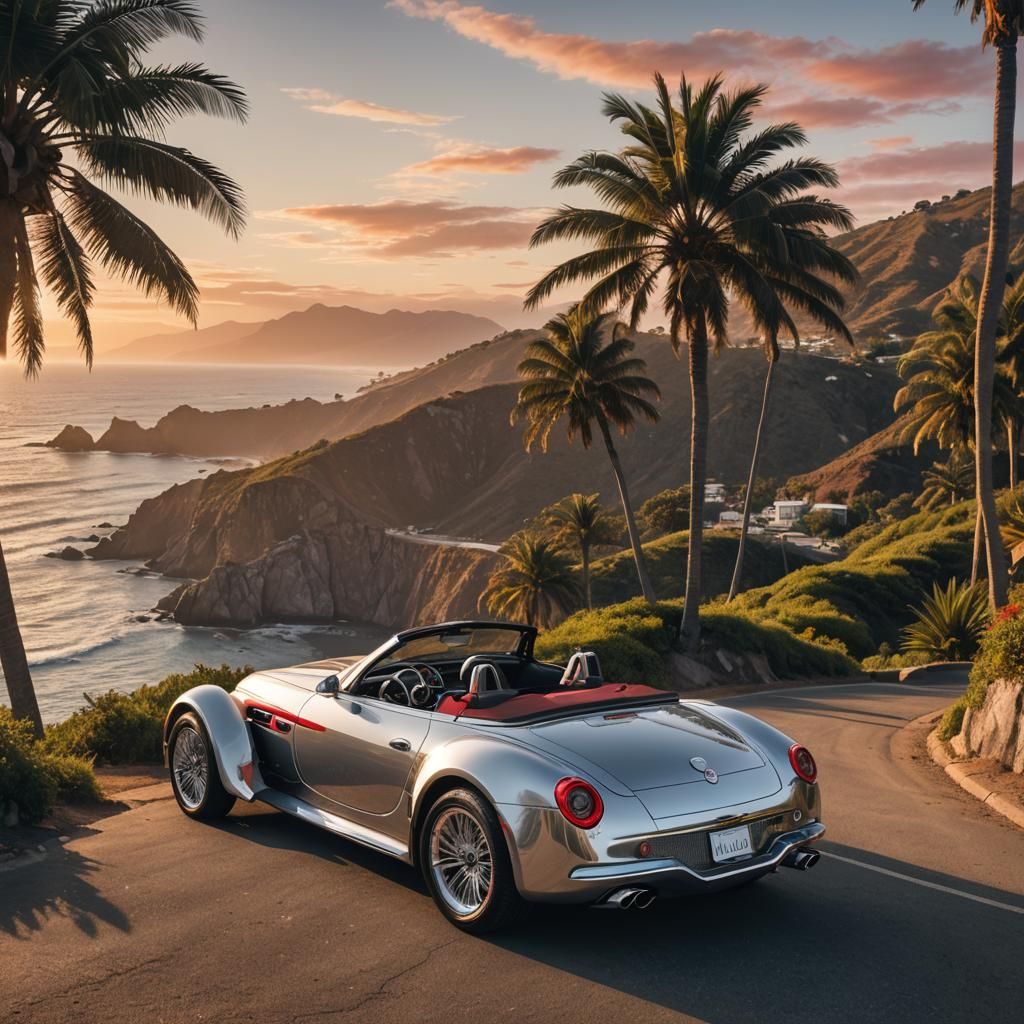 Art Deco Roadster Overlooking Pacific Sunset