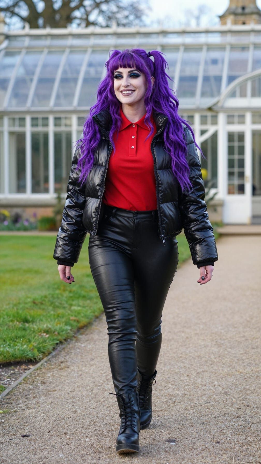 Emo Goth Woman Enjoys New Year's Garden Stroll